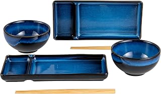 Reactive Glaze Sushi Set for 2, Ceramic Sushi Plates, Bowls & Chopsticks