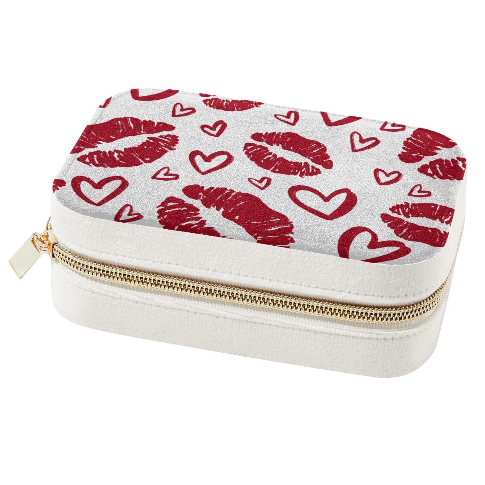 Boîte à bijoux de voyage portable motif lèvres rouges pour bagues colliers et boucles d'oreilles