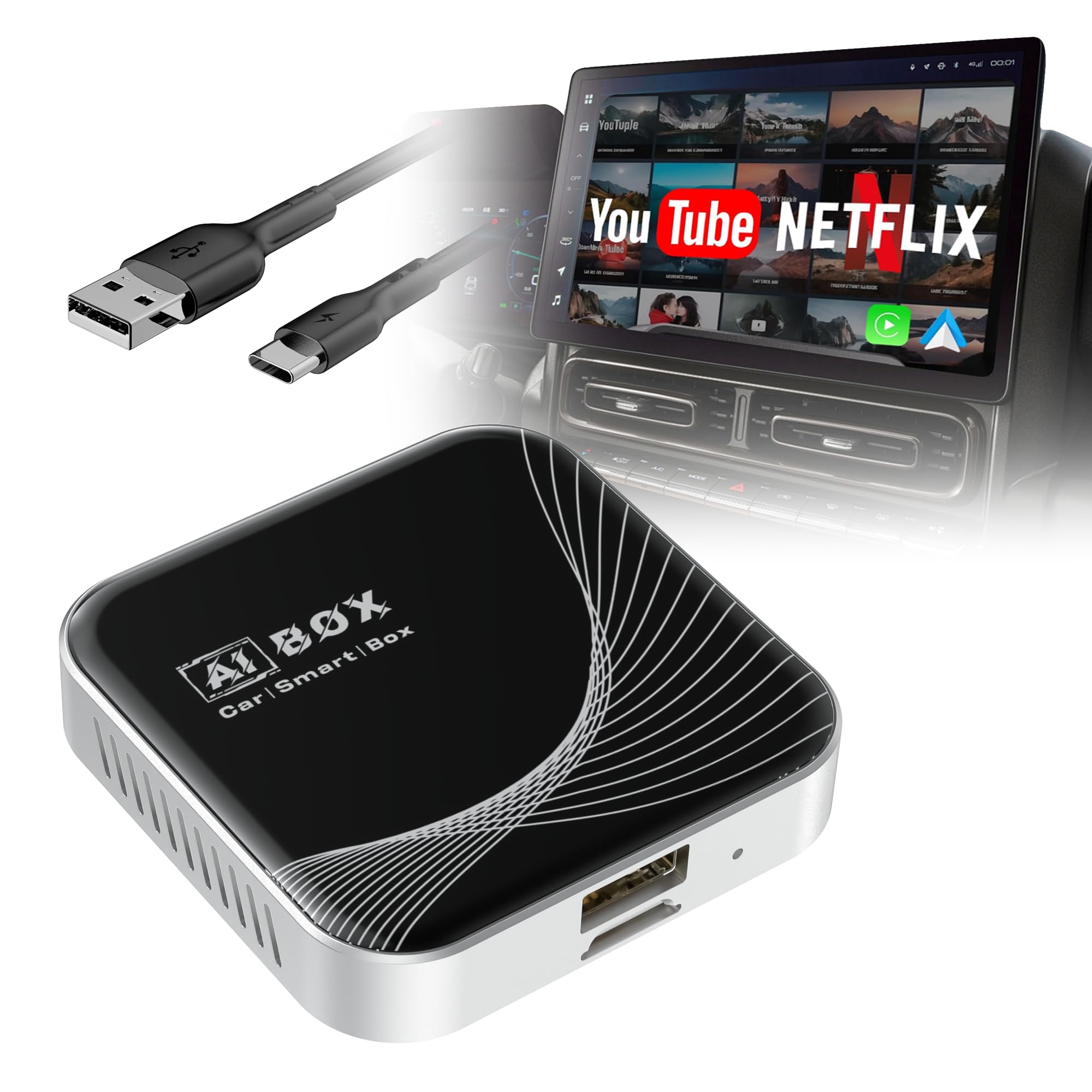 Photo 1 of **FACTORY SEAL**
TERUNSOUl 3-in-1 Wireless CarPlay Adapter & Android Auto Wireless Adapter, Plug & Play, Easy Setup, Supports Netflix, YouTube, TF Card, and More for Cars with OEM Wired CarPlay/Android Auto