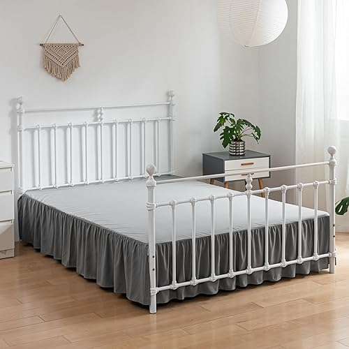 Miniatura 2 de xuan dian Falda de cama con volantes de tamaño individual con esquinas divididas, falda de cama con volantes y plataforma de 14 pulgadas, color gris