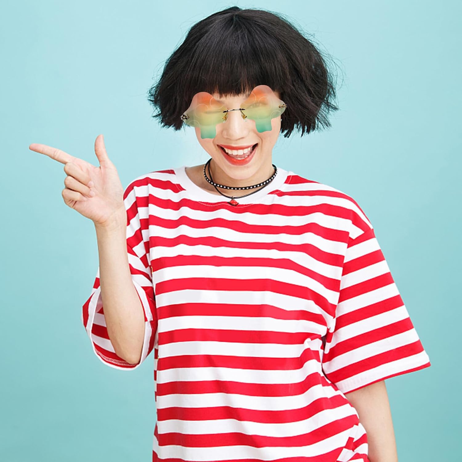 Rimless Mushroom Shape Sunglasses Gold Frame, Plastic Party Glasses for Women and Men, Vintage Frameless Eyewear for Festival and Club Use