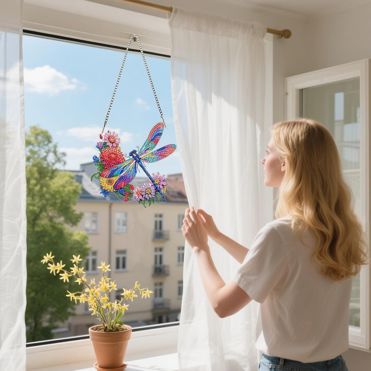 LCOZX Dragonfly Shape-Cut Rhinestone Hanging Suncatcher Kit for Adults, 6.1" Single Sided 5D Acrylic Pendant, DIY Diamond Art, Window & Garden Decor, Unique Craft Gift