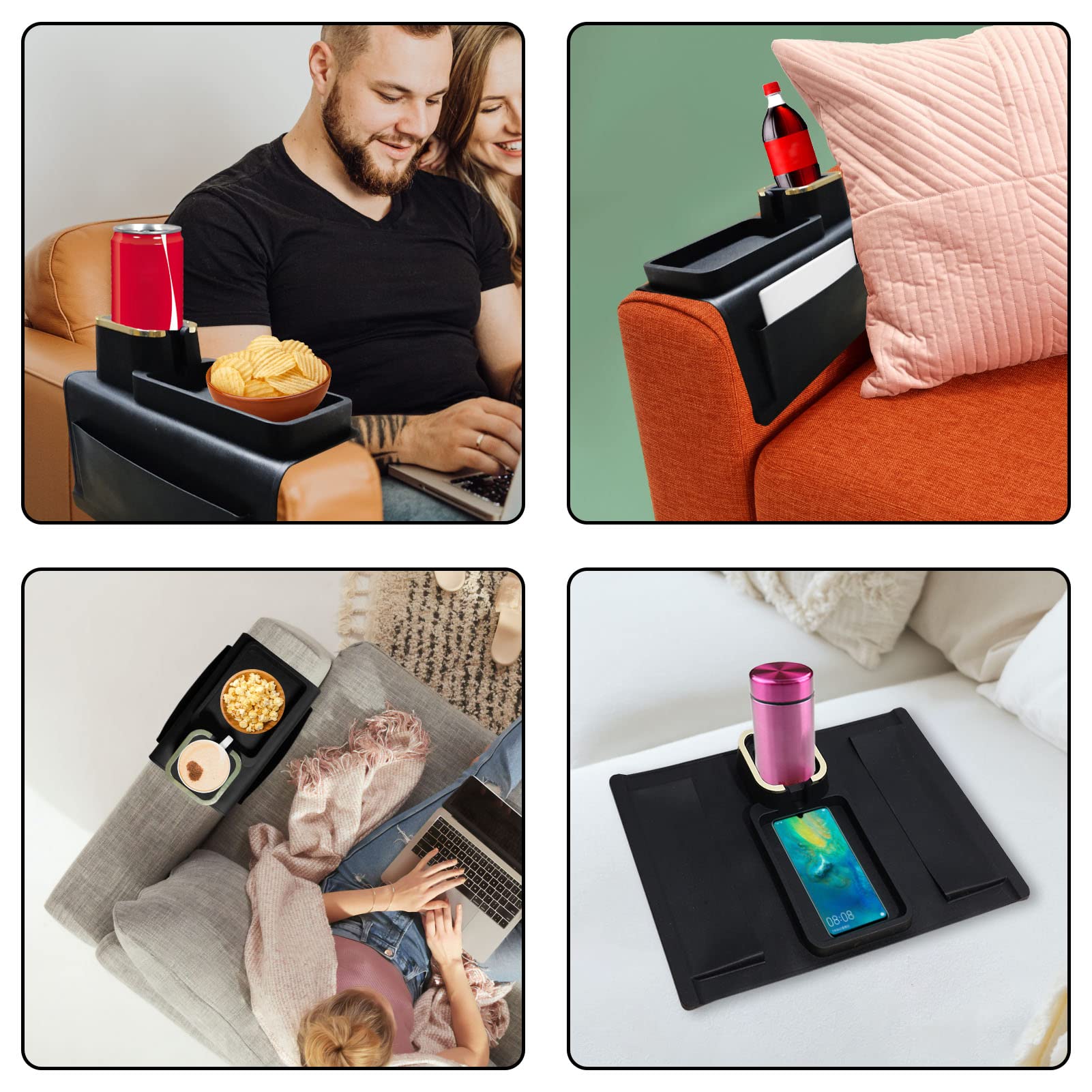 Bandeja para Reposabrazos De Sofá Organizador De Brazo De Sofá Bolsa De Almacenamiento Reposabrazos Organizador Reposabrazos Sofa Bolsa Colgante Reposabrazos con Portavasos para Sillón (Negro)