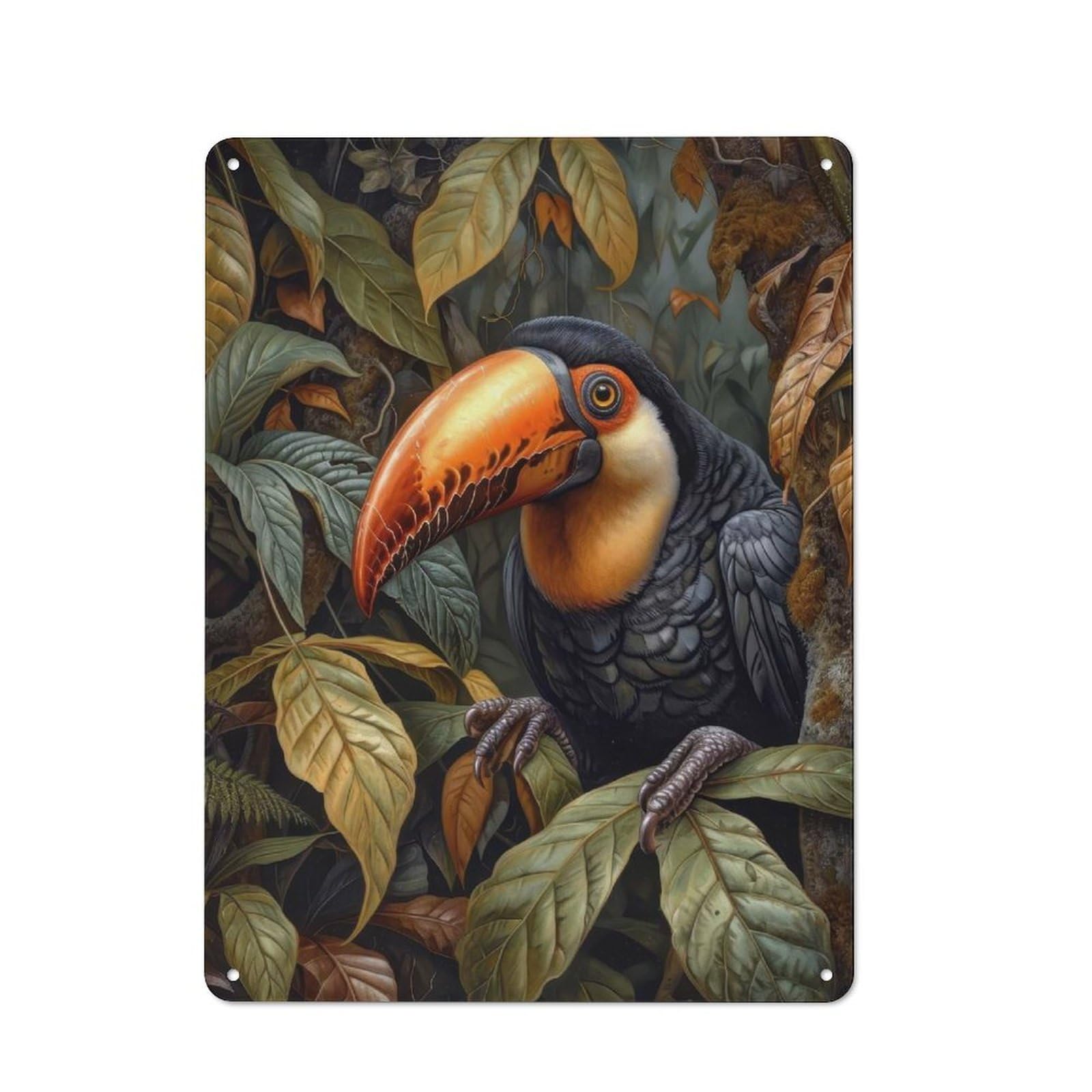 Junmoney Toucan In Lush Foliage For Living Room Or Hallway, Rustic Metal Sign 40X30cm, For Home Interiors, Feature Walls And Decorative Displays