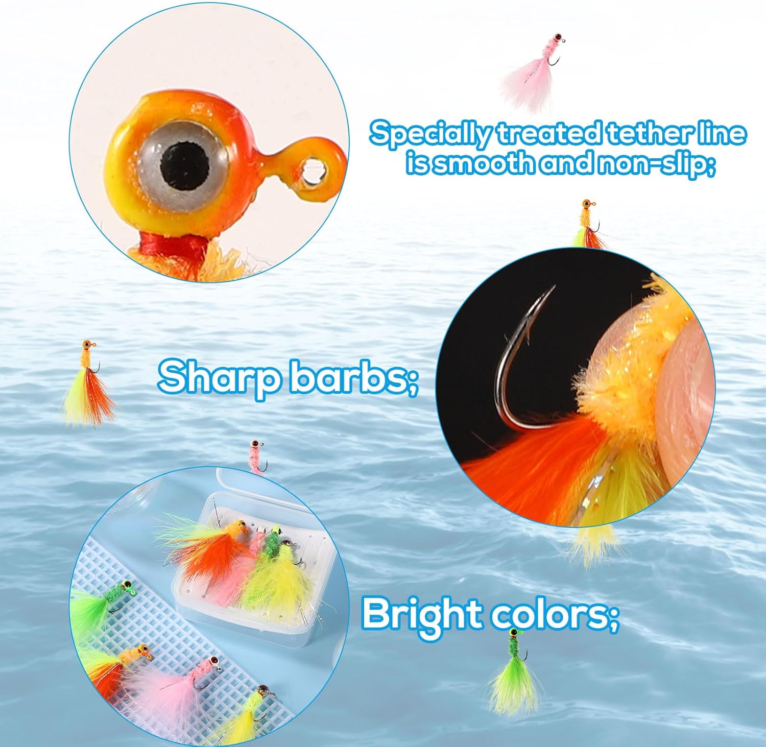 8pcs Ice Fishing Lures and Jigs Kit, Attractive Fishing Baits Ice Fishing Gear Equipment for Crappie Sunfish Panfish Perch Walleye (4 Colors)