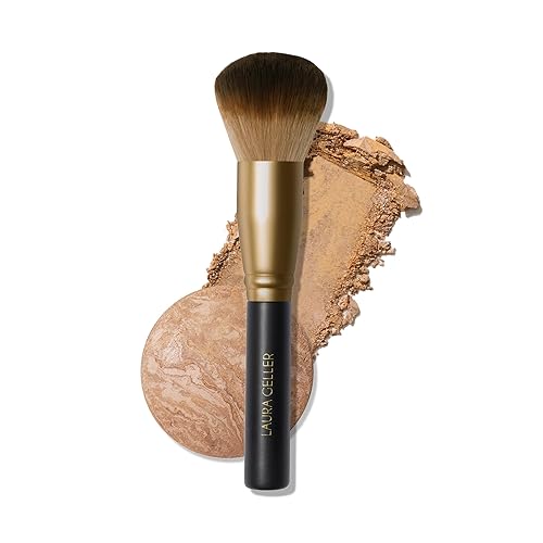 LAURA GELLER - Brocha para maquillaje en polvo, mango de madera en negro medianoche, base, polvo fijador, rubor, bronceador, iluminador y 01 Cepillo