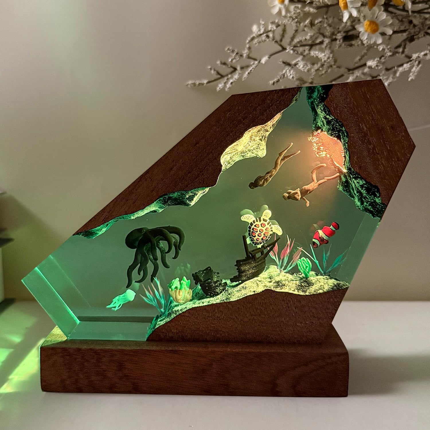 Epoxy Octopus Ocean Resin Lamp, Handmade Resin Night Light with USB Port