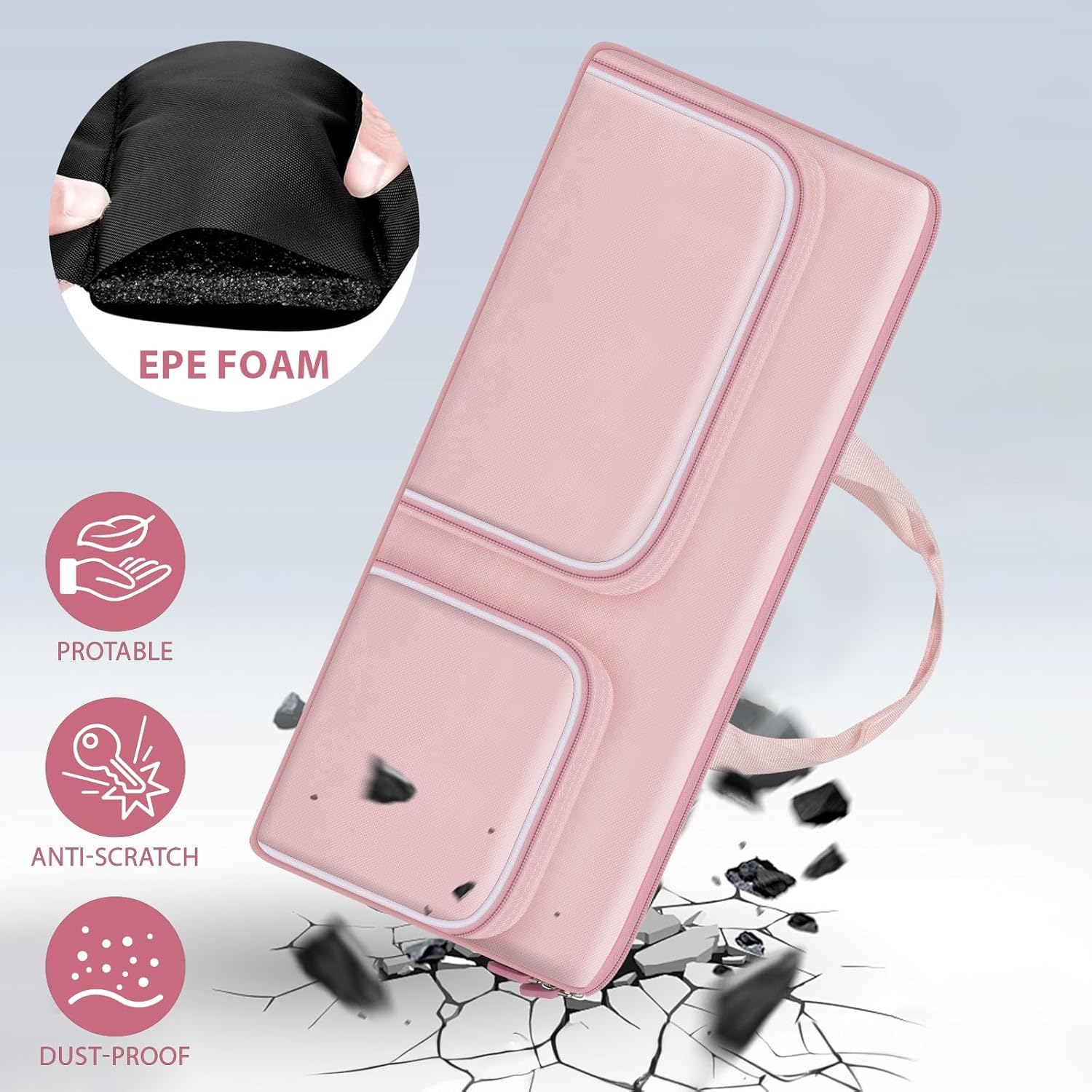 Travel Case for Logitech MK270/ MK345/ MK335/ MK955/ MK235, for HP 230, for Apple Magic Keyboard. Keyboards Carrying Storage Holder with Pocket for Logitech Mouse and USB Receiver (Box Only)-Pink - Image 5