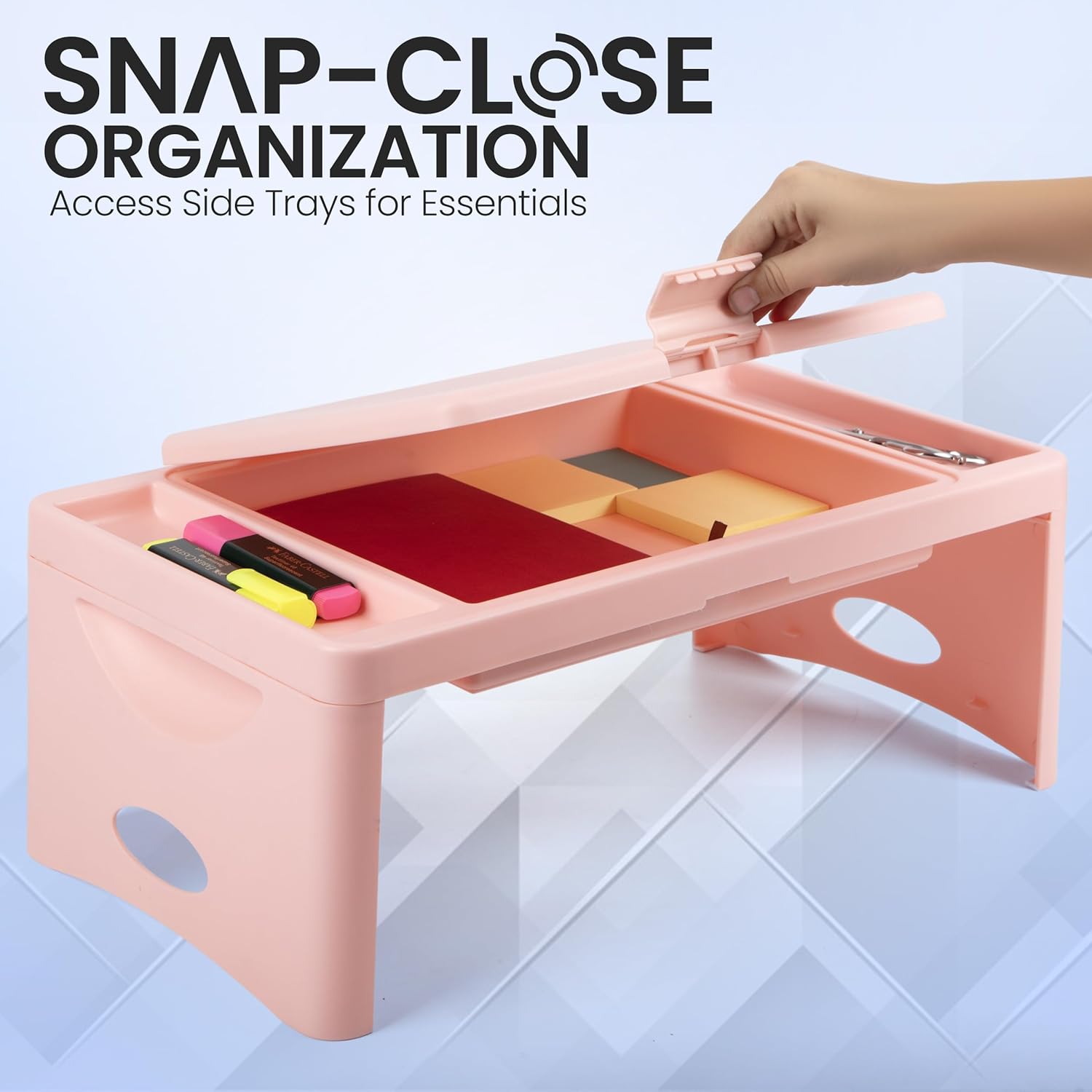 Loddie Doddie Folding Lap Desk - Blush, Plastic & Steel - Sturdy Car Seat Tray for Kids Travel - Lap Desk with Storage Pocket & Accessory Trays - Fits Most Laptops as Laptop Bed Table