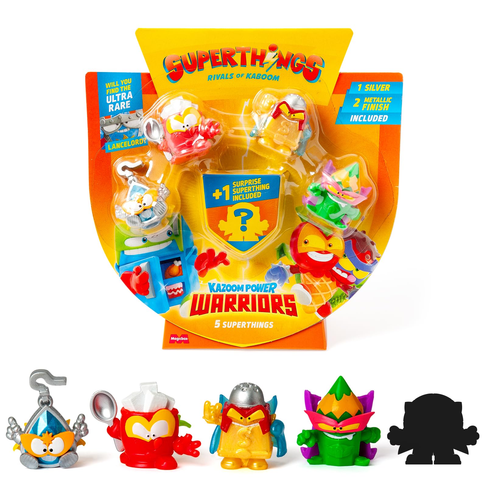 SUPERTHINGS KAZOOM Power Warriors – Pack de 5. Contiene 5 Superthings (Incluye 1 Figura Sorpresa y 1 capitán Plateado). Pack 1 de 6