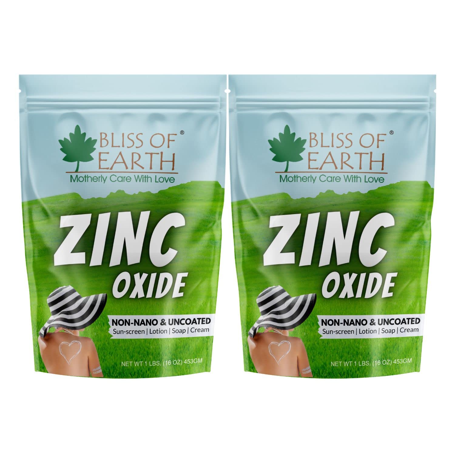 Bliss of Earth Zinc Oxide Powder Sunscreen & Skin Protector – 100% Pure Non-Nano Mineral UV Shield for Face, Body & DIY Skincare, Natural Sunblock for Creams, Lotions, Soaps & Makeup – Pack of 2x453g