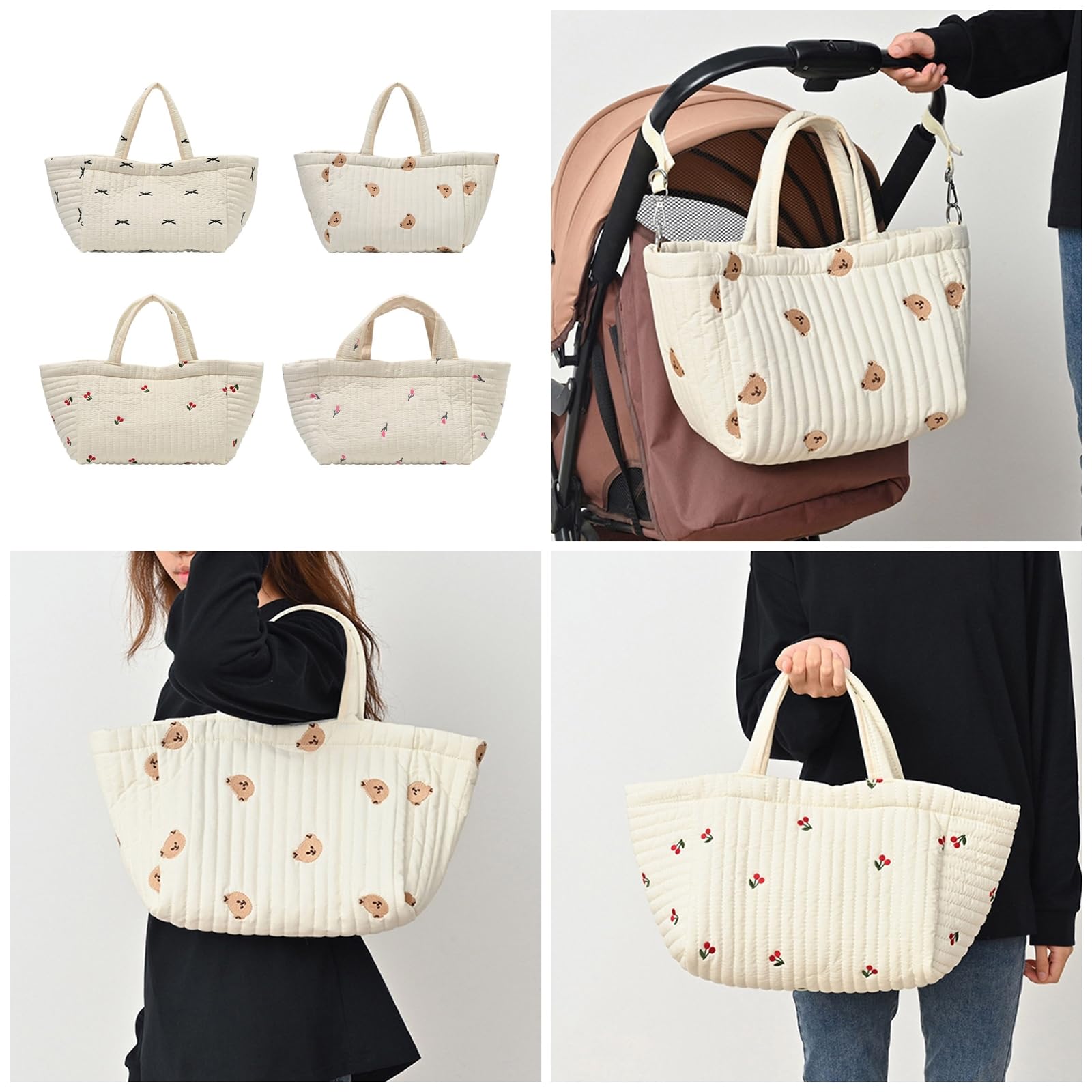 Borsa da viaggio per pannolini con motivo ricamato, grande capacità, per carrozzina, passeggino, borsa da appendere alla mamma borsa morbida da viaggio