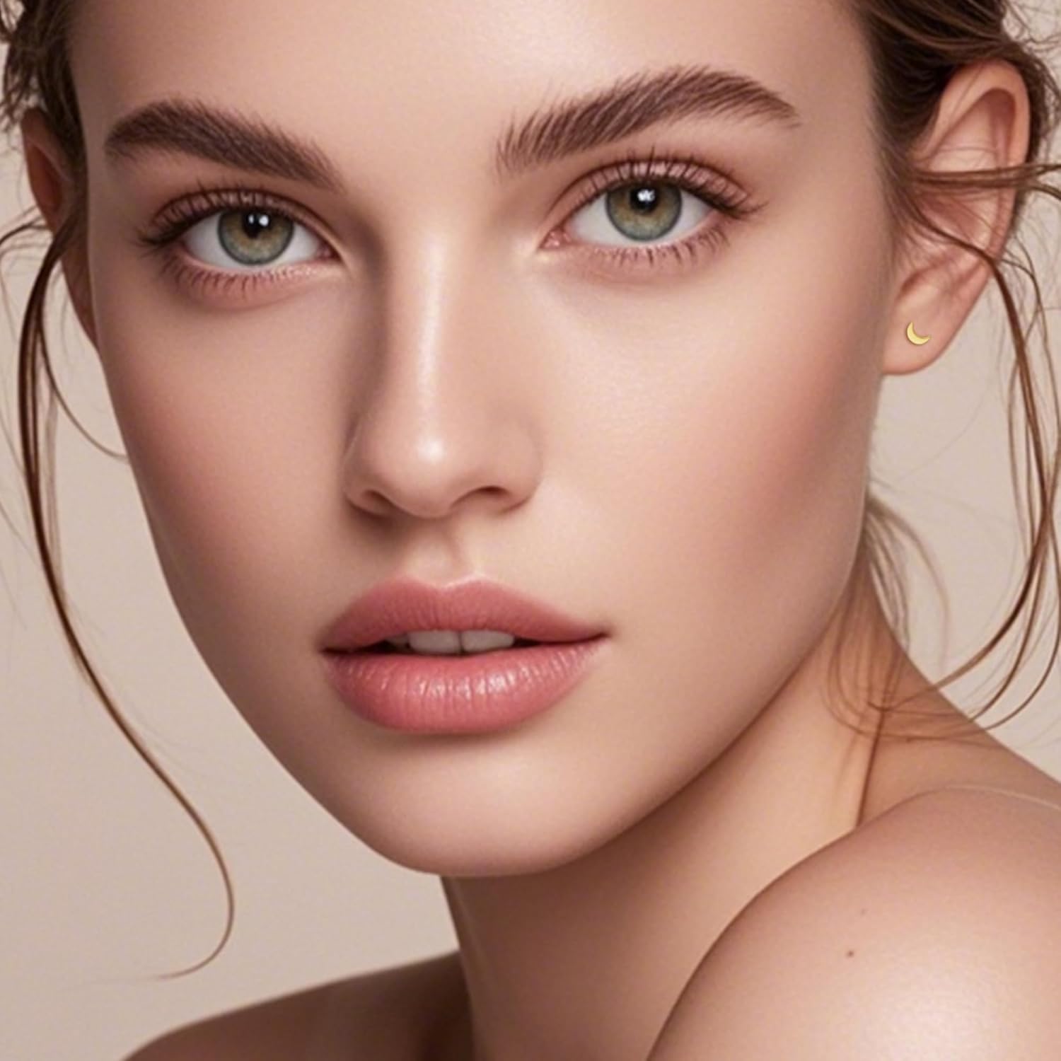 ZDE Women Flat Back Heart Earrings Non-Nickel Star Earrings Titanium Hypoallergenic Cartilage Moon Earrings Stud for Sensitive Ears Simple Classic 5mm Flat Stud Earring - Image 5