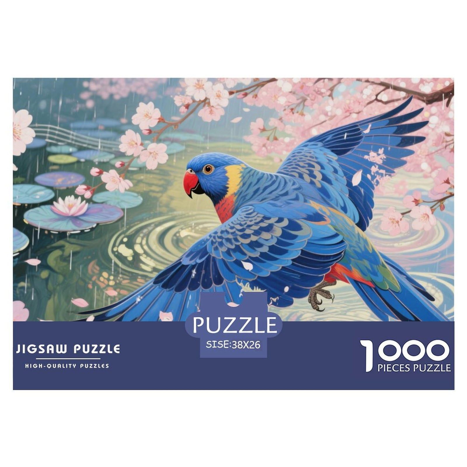Puzzle Budgerigar 1000 Pieces Challenge Game for Adults,Rainy Lotus Pond Impossible Jigsaw Puzzles 1000 Pieces Educational Game Home Decoration 38x26cm/1000pcs — image 1