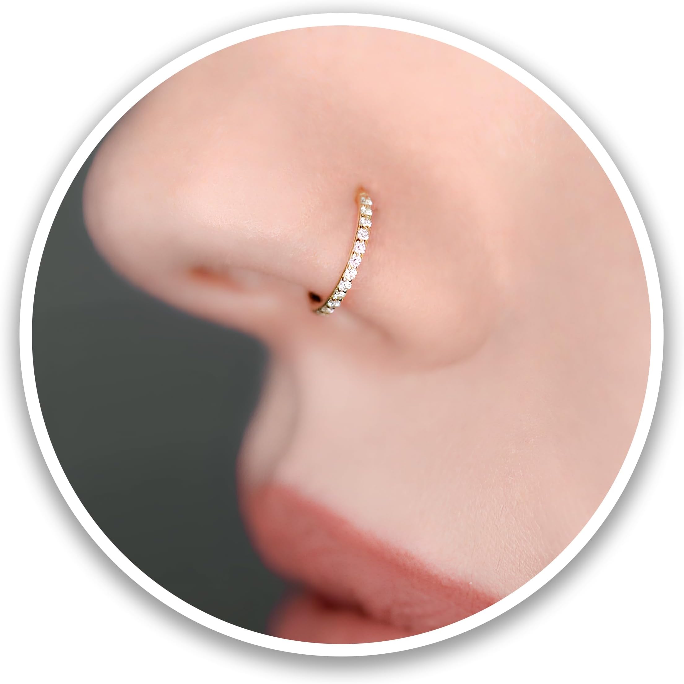 Hypoallergenic Gold Nose Rings Hoops - 20G 18G 16G Surgical Steel Cartilage Earrings Septum Jewelry Hinged Segment Ring CZ Paved Daith Rook Helix Tragus Body Piercing 6/7/8/9/10MM