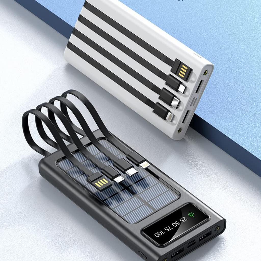 JJJ W zestawie czteroprzewodowy powerbank solarny o dużej pojemności 30000 mAh (kolor: czarny, rozmiar: 30000 mAh)