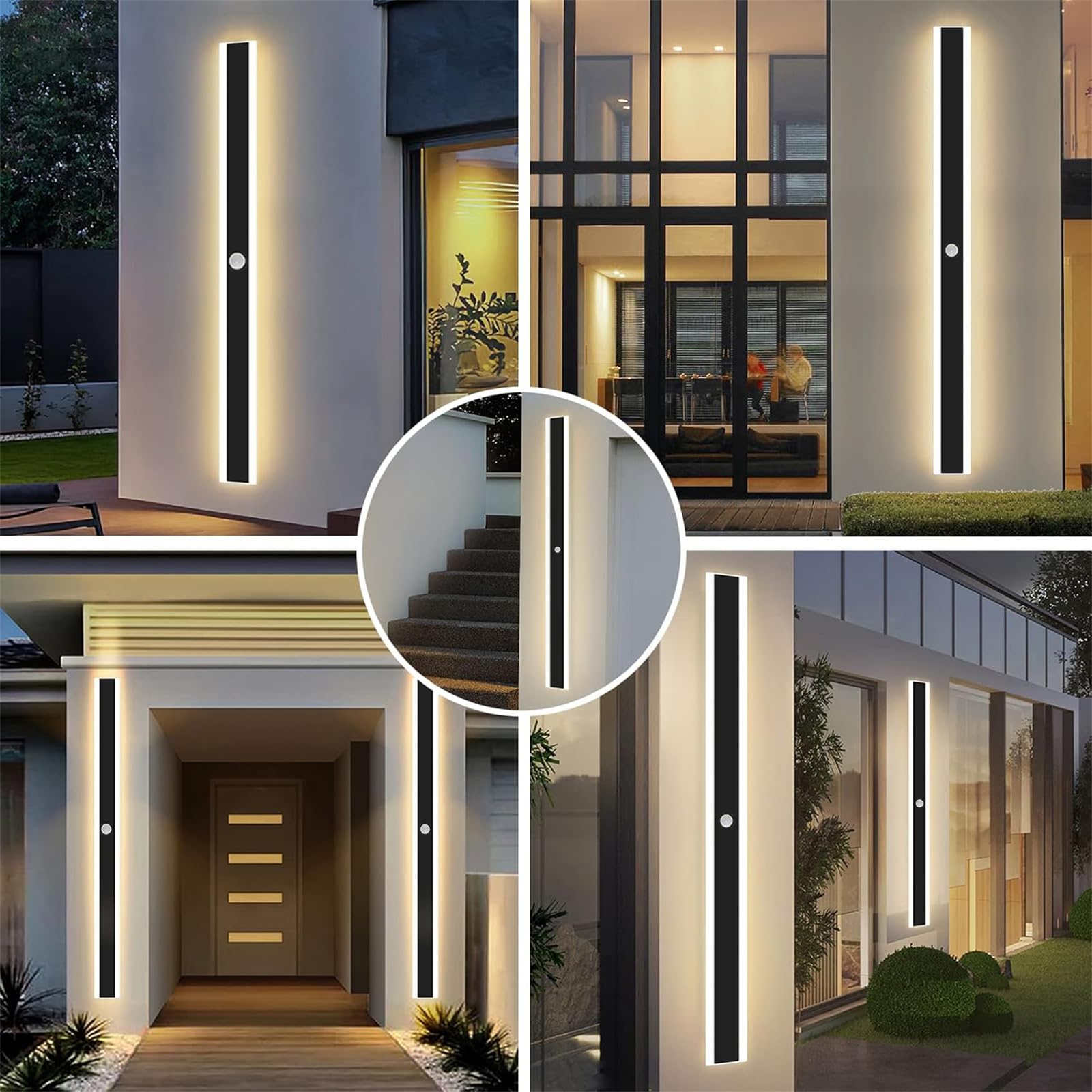 Lampa ścienna LED z czujnikiem ruchu do ogrodu, wodoodporna, IP65, z czarnego żelaza, akrylu, nowoczesny i wydłużony design, do salonu, sklepu, tarasu, białego światła, 30 cm