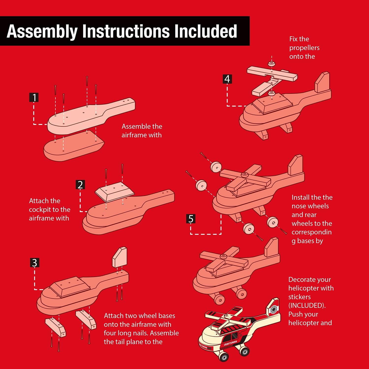 Craftsman Woodworking Helicopter Project Kit for Kids, Educational Toy Realistic Carpentry Helicopter Construction, Take-along Gift for Boys & Girls, Age 5+ : Toys & Games