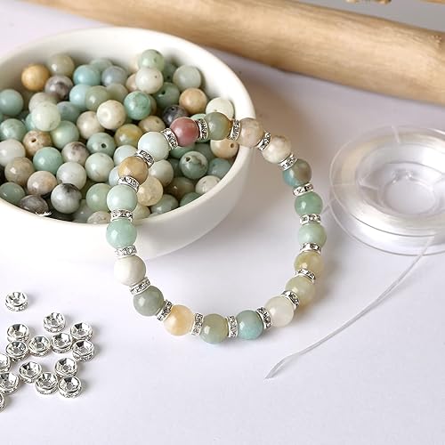 Miniatura 4 de Hixhro 120 cuentas de piedras preciosas de amazonita de color mixto de 0.315 pulgadas para fabricación de joyas con cordón elástico de cristal