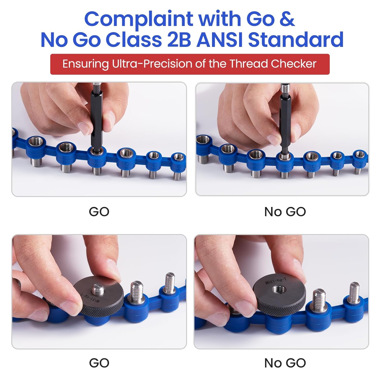 Detachable Nut and Bolt Thread Checker, Removable Stainless Steel Gauges on Flexible Silicone Loop, Identify Standard & Metric Sizes, 2-in-1 Screw Size Finder for Tight Spaces & Fixed Fasteners