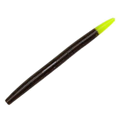 YUM Dinger Classic Worm All-Purpose Soft Plastic Bass Fishing Lure - Great Texas Rigged, Wacky Style, Carolina Rigged, Pitched, Etc., Green Pumpkin/Chartreuse, 6"