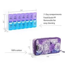 Weekly Pill Organizer 2 Times a Day, Zumd Pill Box 7 Day with Cute Quilted Fabric Zipper Case, Travel Pill Case Am Pm for Vitamin Medicine Organizer