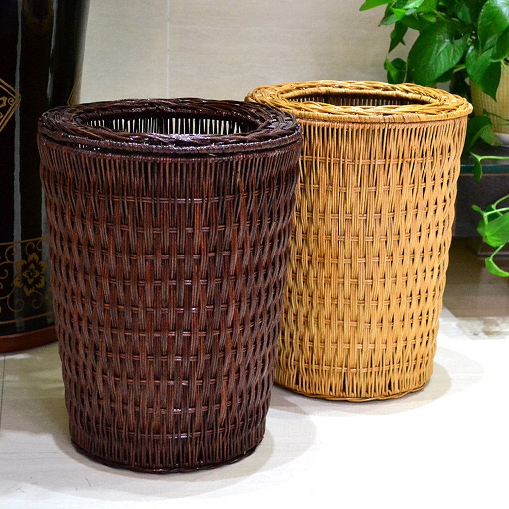 Trash Can Living Room Rattan Craft Round Trash can Large Detachable Household wastepaper Basket Waste Basket (Size : 5l-a) (12l)
