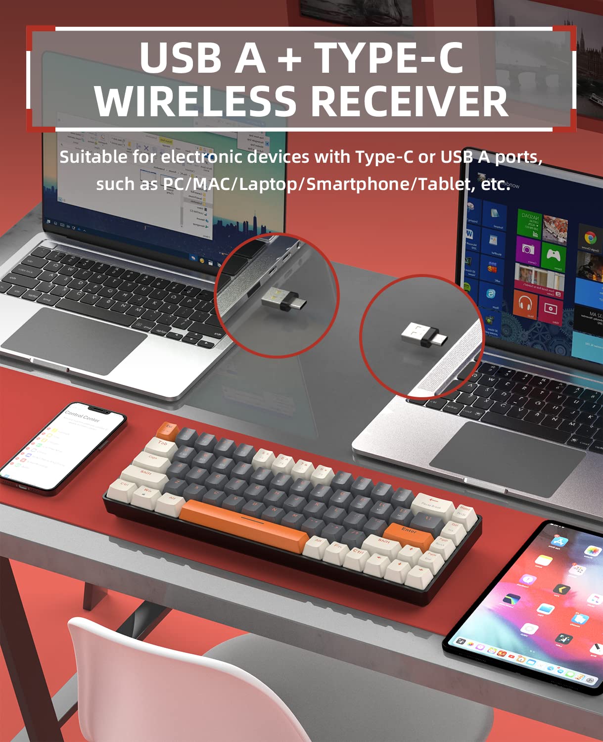 Snapklik.com : RK68 60% Wireless Mechanical Keyboard, Bluetooth 5.0/2 ...
