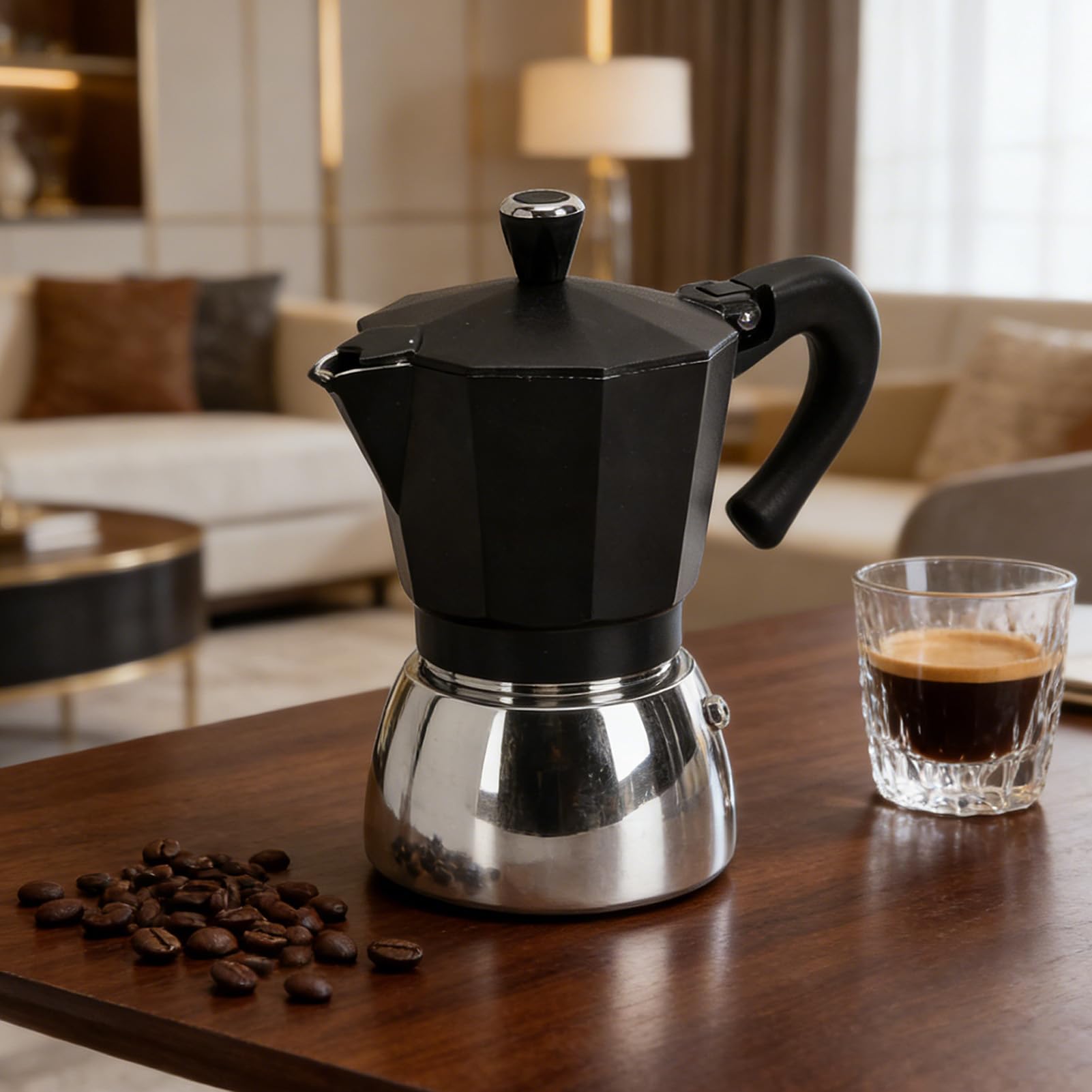 Caffettiera da Piano Cottura Caffettiera Italiana Ottagonale in Alluminio per la Preparazione della Domestica, Compatibile con L'induzione per Un'estrazione Ottimale