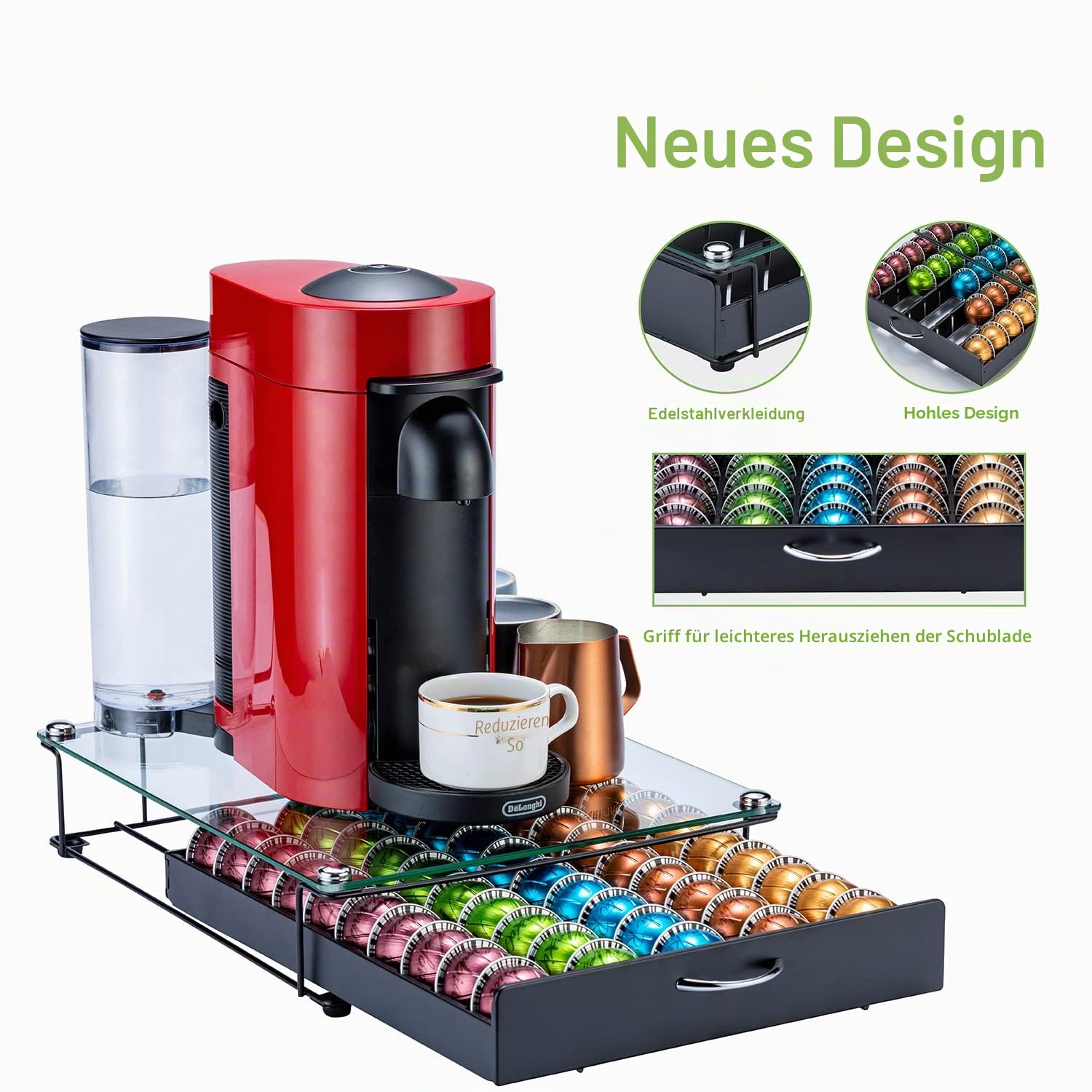 FlagShip Vertuo Kapselhalter, Organizer für Nespresso Kaffeekapseln, Glas (Kapazität 50 Kapseln)
