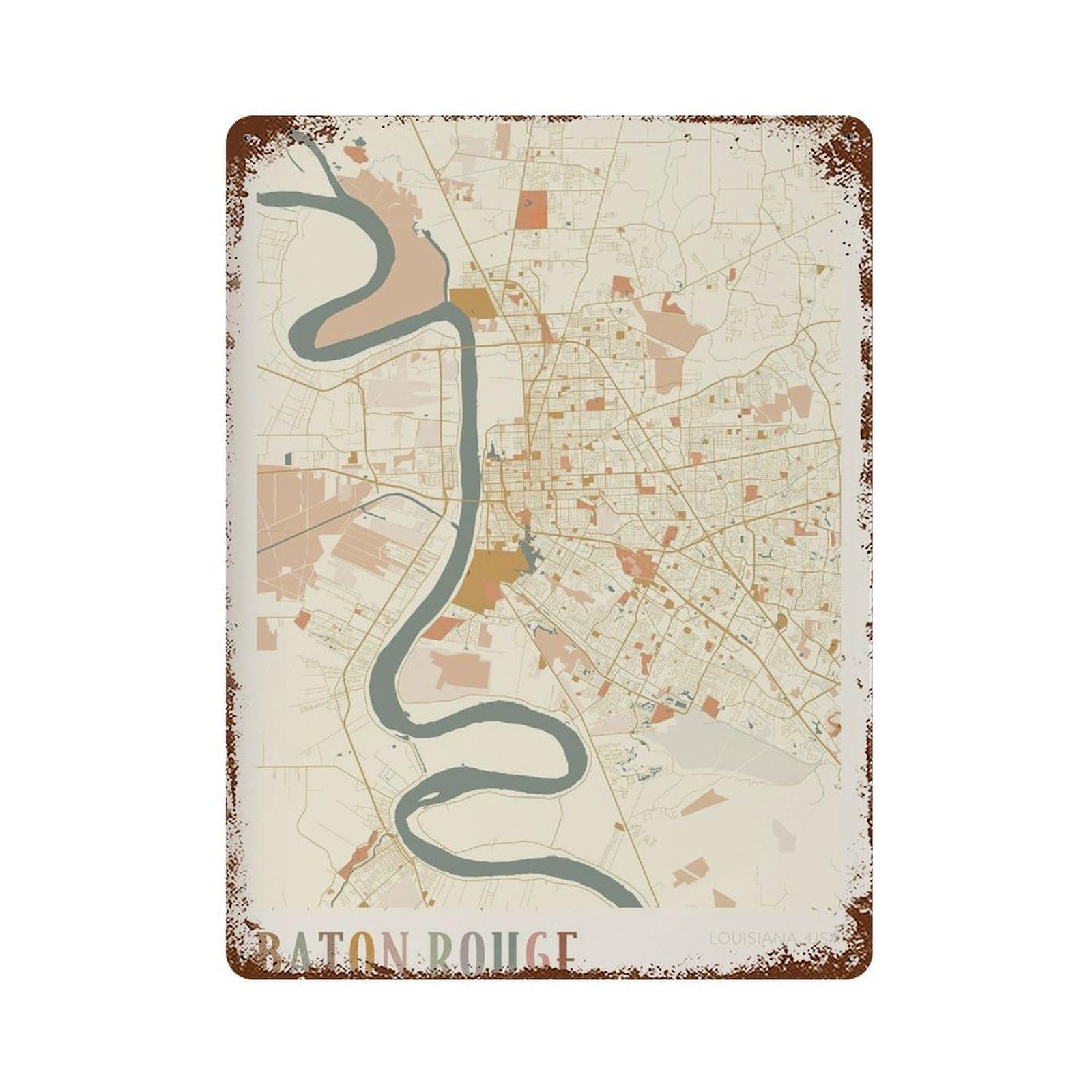 xiaoxiaoshen Baton Rouge Map Louisiana Travel Gift Boho (2) Wall Decor Art Metal Tin Poster Modern Home Decor Art Home Bar Shop Decorations Vintage Sign 40x30cm