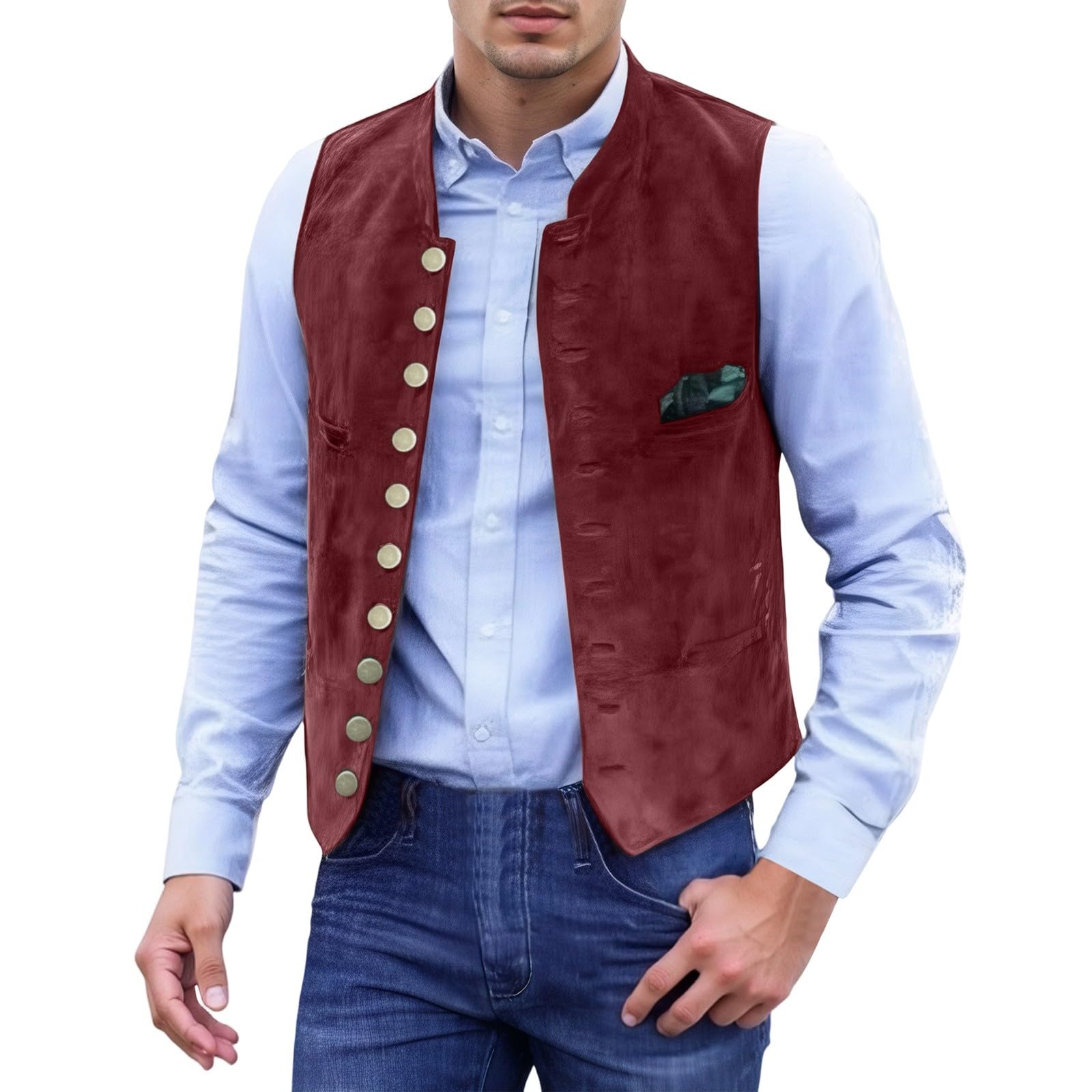 Men's Traditional Vest Breathable Sleeveless Waistcoat for Summer Festivals Bavarian Trachten Jacket Gilet with Buttons German Heritage Outfit & Oktoberfest Costume