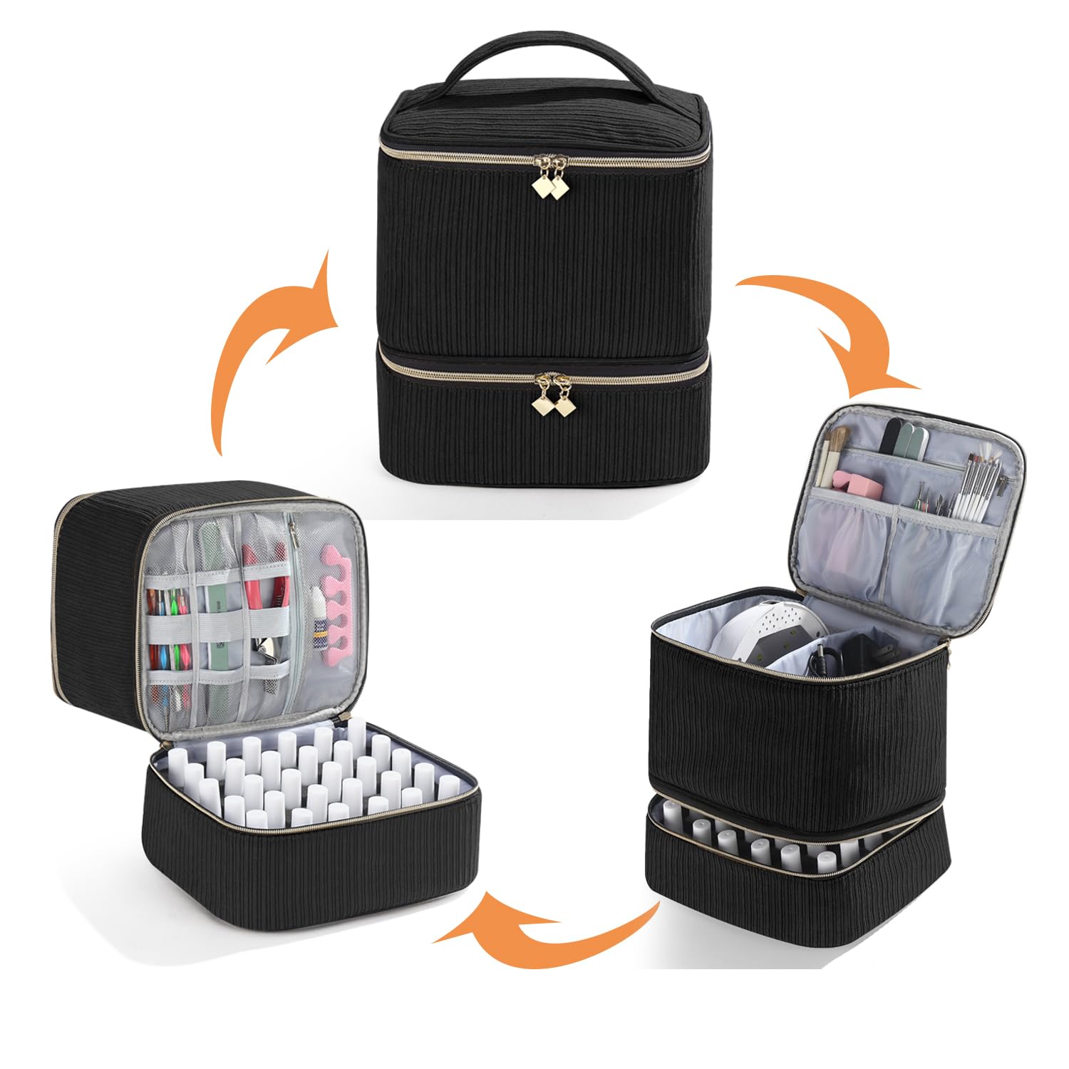 CTWWFS Organizador de esmalte de uñas y estuche para lámpara de uñas, organizador de kit de uñas con capacidad para 30 botellas (15 ml) y una lámpara de uñas, estuche de transporte de esmalte de uñas