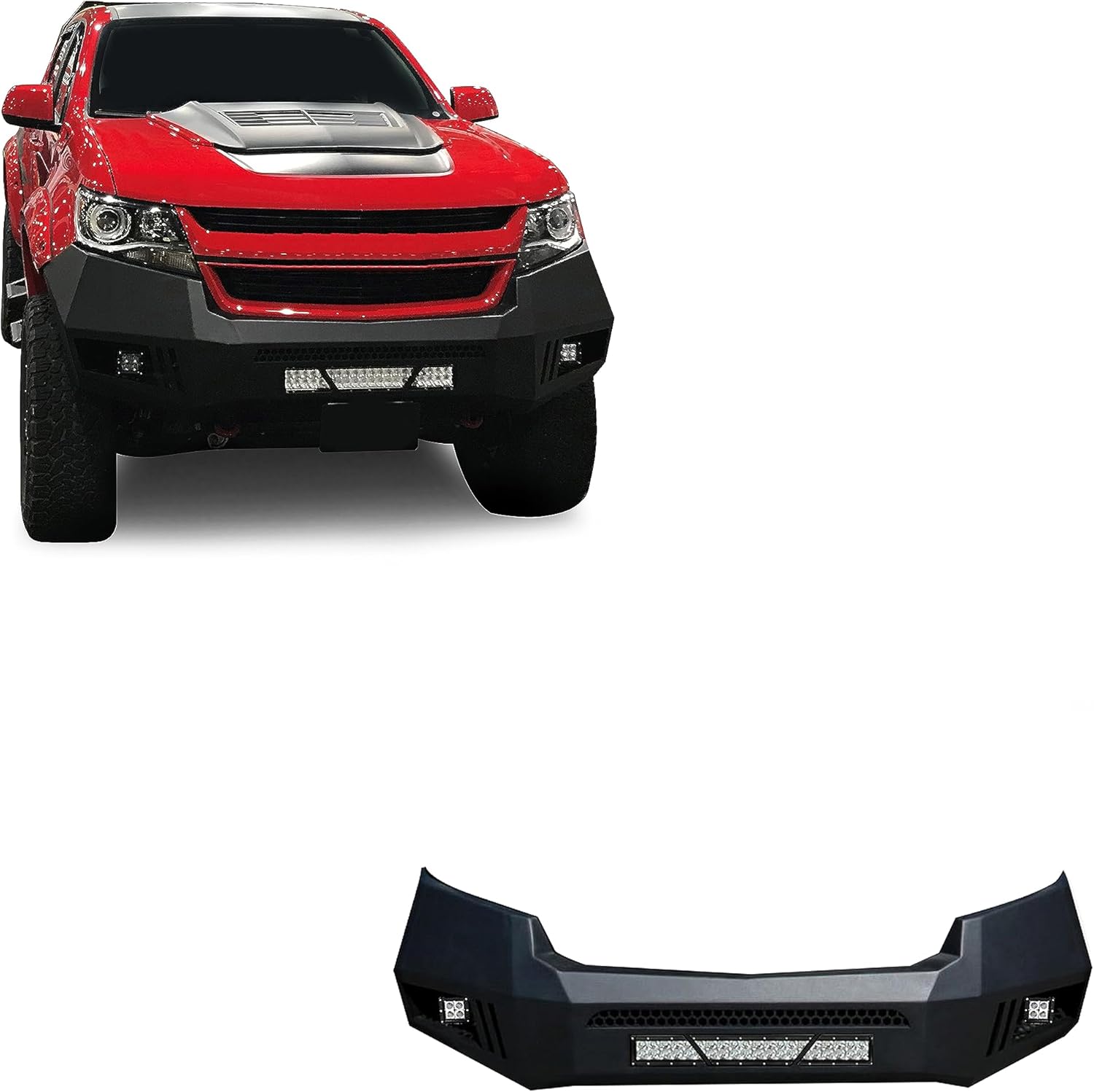 Black Horse Armour Heavy Duty Front Bumperw/ 20in LED Light Bar, 2 sets of 4in cube lights Armour I Front Bumper Matte Black Compatible with 15-20 Chevrolet Colorado (Excludes ZR2 model)-AFB-CO15-KIT