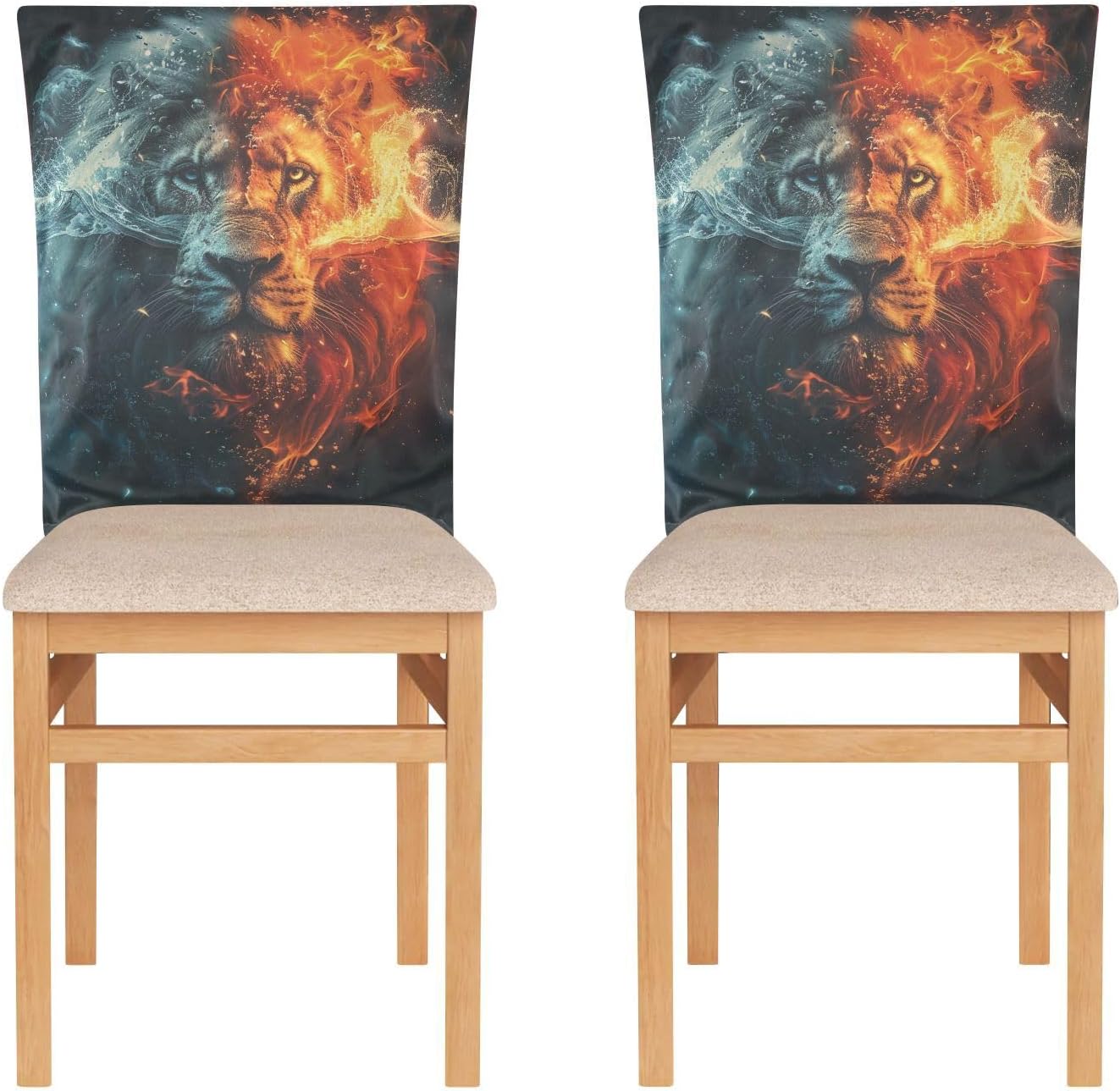 ALAZA Lion in The Fire and Water Chair Back Cover Set of 6, Washable Reusable Removable Chair Slipcovers Decorative Chair Cover for Home Kitchen Wedding Party
