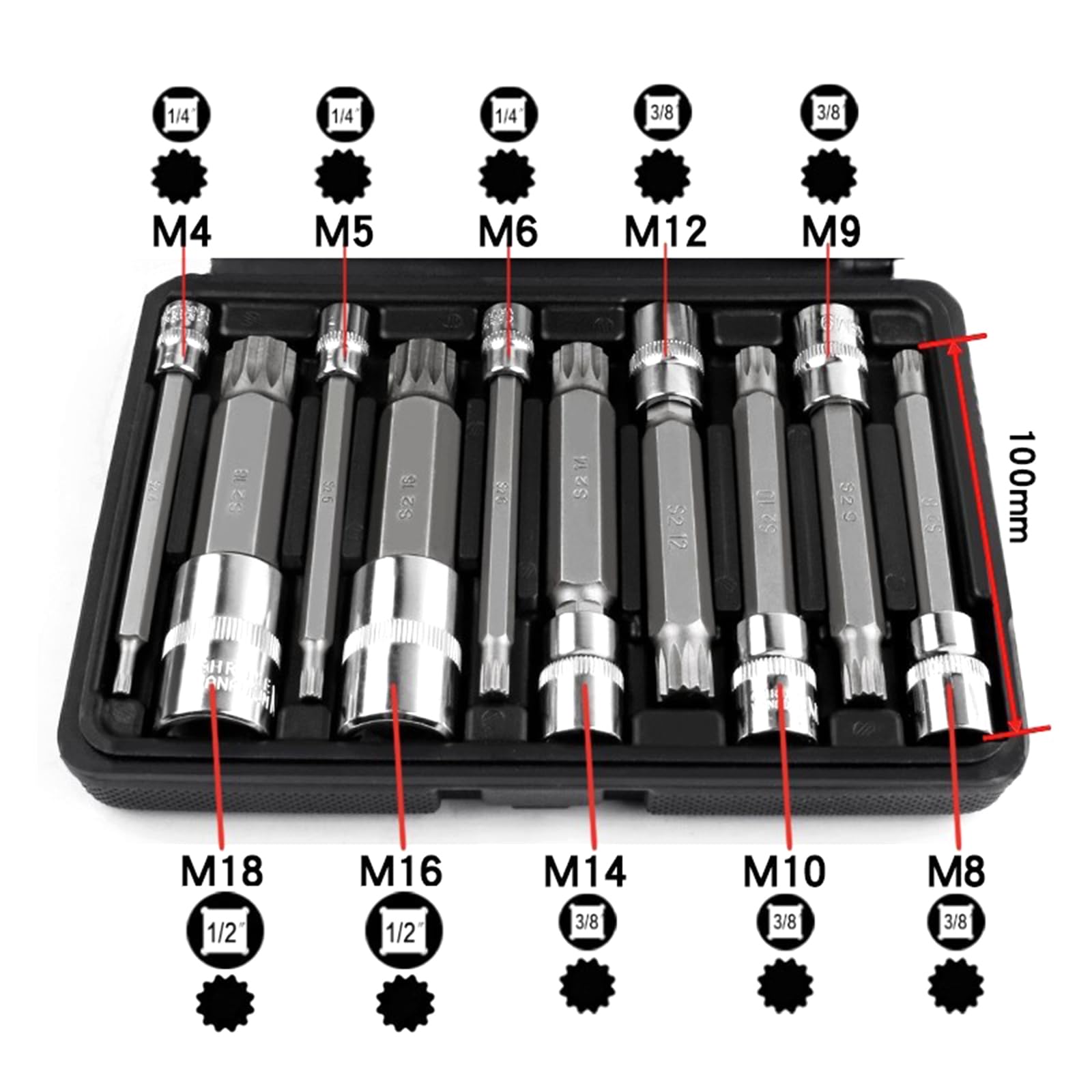 10-teiliger 12-Punkt Triple Vierkant Spline, 10 piece set