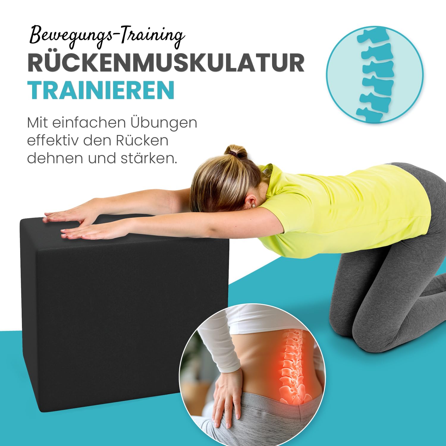 ELONEO Bandscheibenwürfel, Stufenlagerungswürfel zur Stufenlagerung, Stufenbett mit Bezug, Fitness Würfel, Schaumstoff, 40 x 50 x 50 cm