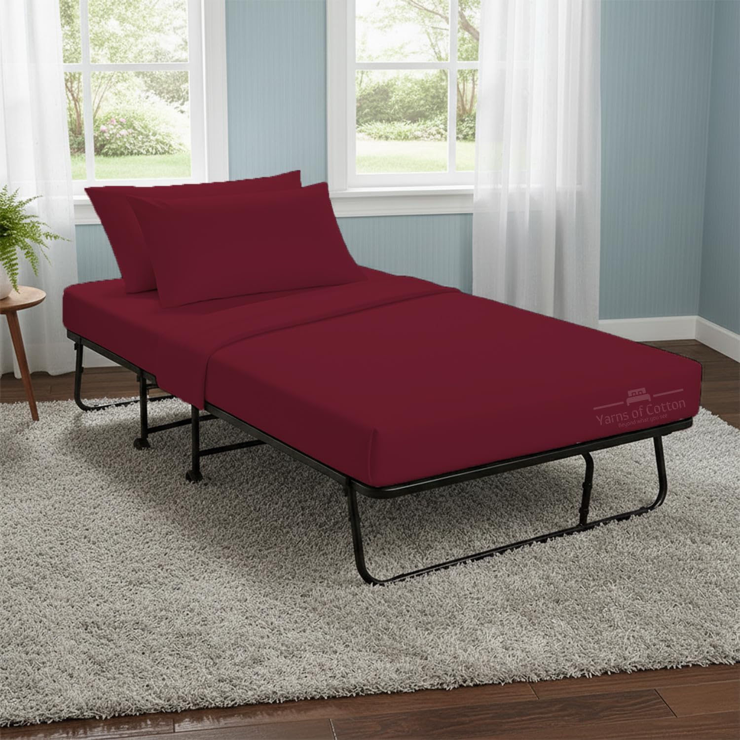 4 Piece Cot Sheets 30x80 Set, Premium Egyptian Cotton 600 Thread-Count Sheets, Perfect for Narrow Twin, Camp Bunk, Army Cots, Trifold Mattress, Camping Cot, Guest Bed Replacement, Burgundy