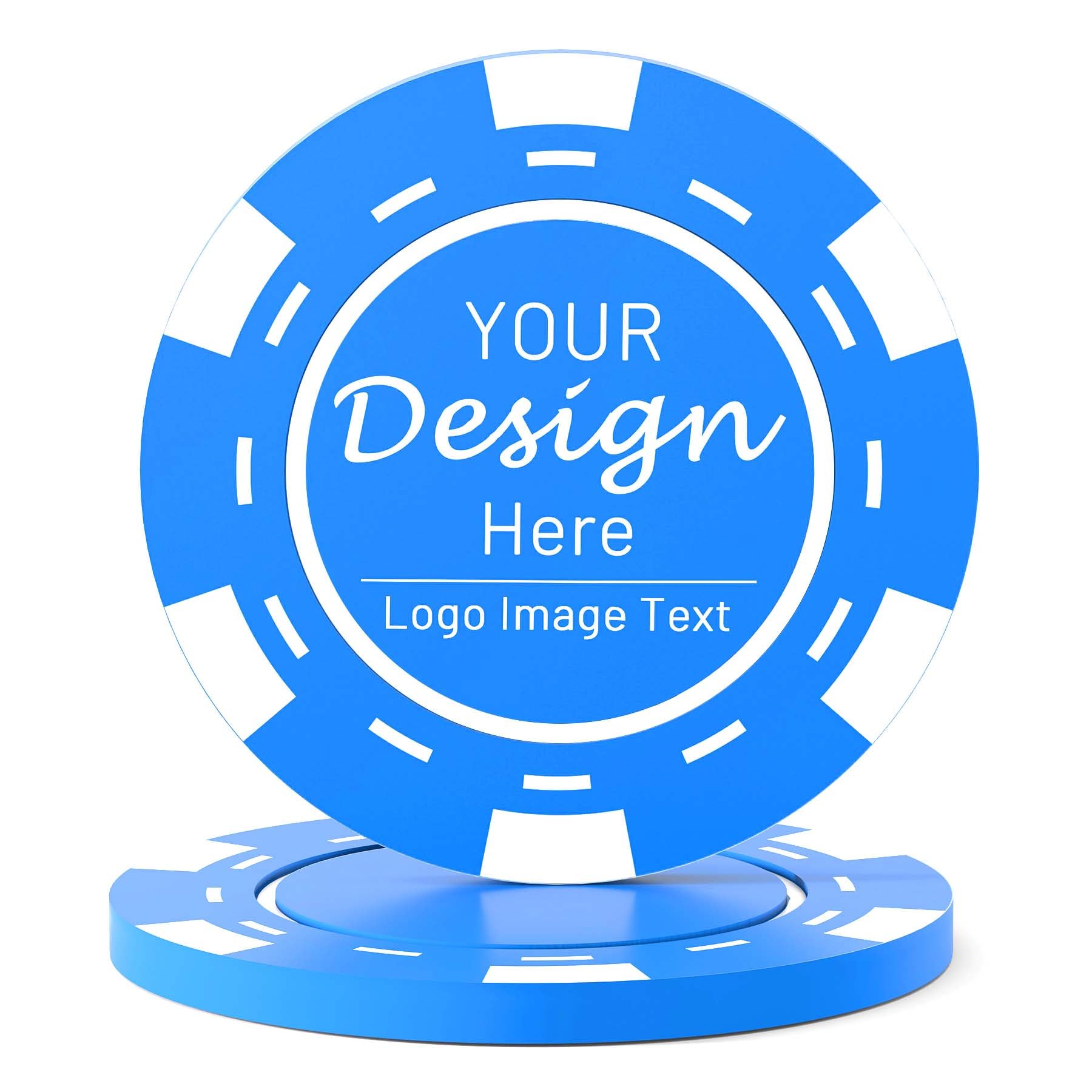 Shueewago 100 Custom Plastic Poker Chips for 9 Colors, Personalized Your Image or Text, Double Sided Full Color Print, Put Design on a Chip for Business Cards, Corporate Events, Drink Token (Blue)