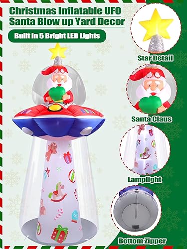 Miniatura 3 de Kalolary Inflables de Navidad de 8 pies para decoración al aire libre, OVNI inflable con Papá Noel, decoración de patio, luces LED integradas para