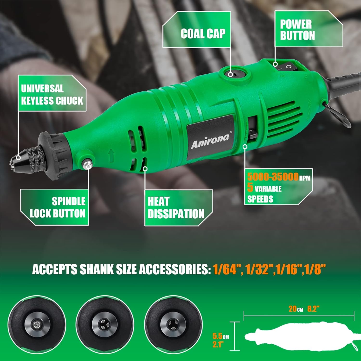 Rotary Tool Kit, Anirona 135W Corded Power Rotary Tool with 5 Variable Speed, 140pcs Accessories Rotary Multi-Tool Set for DIY Creations, Sanding, Polishing, Drilling, Engraving - - 