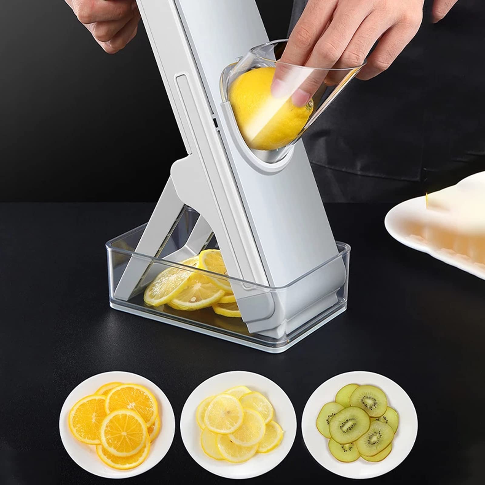 Picadora De Verduras Mandolina Picadora De Alimentos Rallador Ajustable Manual, 4 Modos De Corte para Rebanadas Ajo Patata Zanahoria Fruta Ensalada Tomate