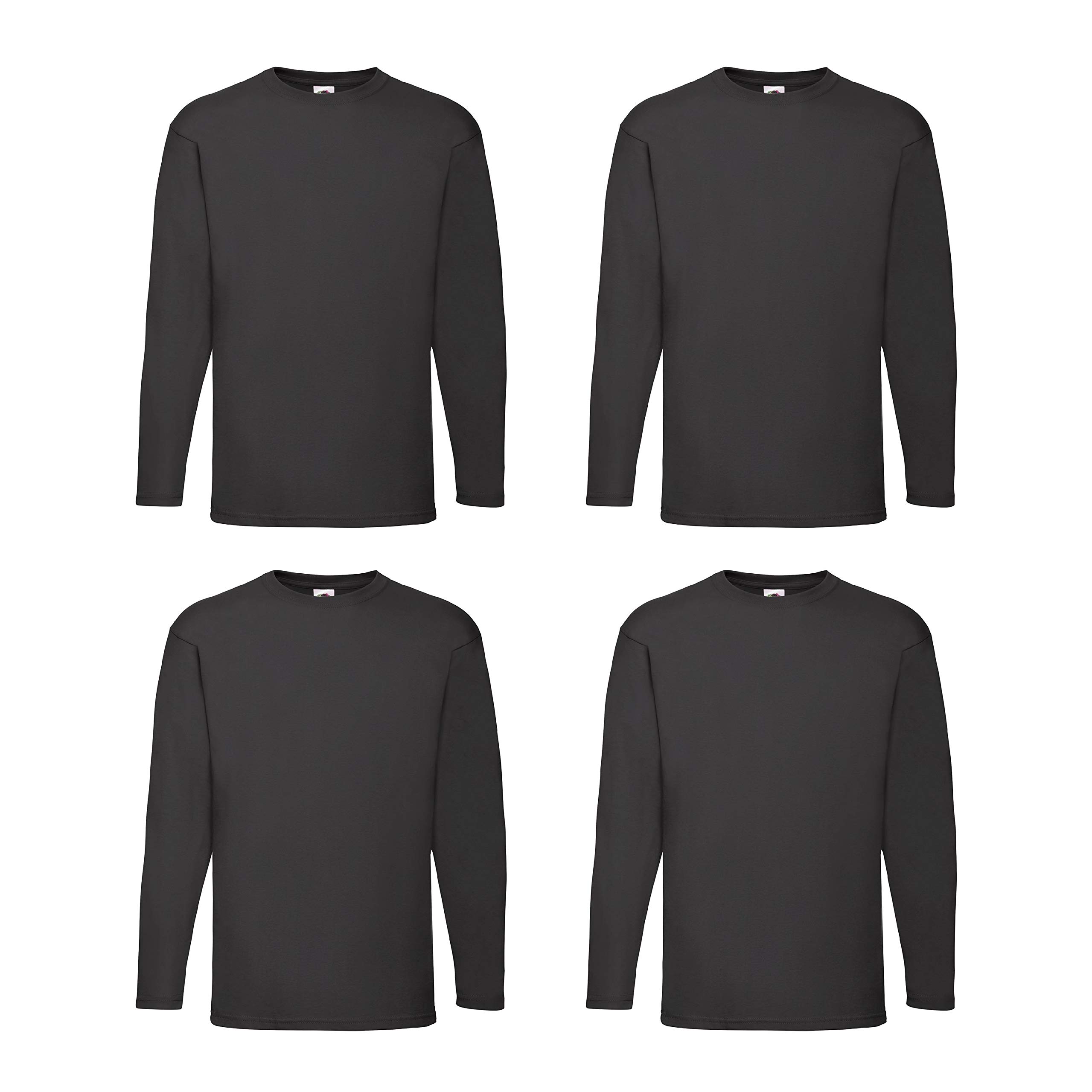 Fruit of the Loom Set di 4 magliette a maniche lunghe da uomo, in cotone, a maniche lunghe, in diversi colori, M L XL 2XL 3XL 4XL 5XL & HL