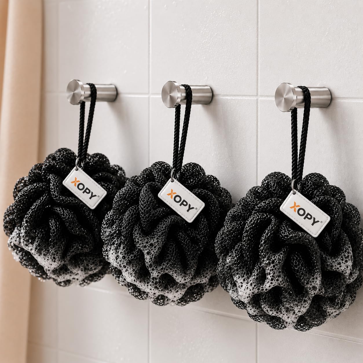 Black Bath Loofah Sponge Pack of 3 | Premium Exfoliating Body Scrubber for Rich Foam Cleansing | Soft, Durable & Skin-Friendly Mesh Shower Puff for Men & Women | Black Color Bath Sponge-image-15