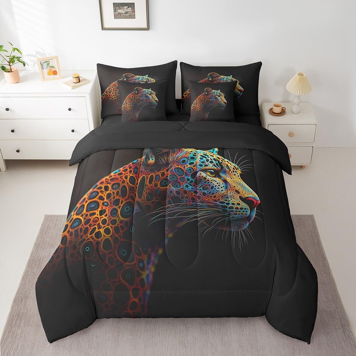 Manfei Cheetah Duvet Cover Toddler Size,3D Wildlife Animals Bedding Set 2 Pcs for Boys Girls,Colorful Leopard Print Comforter Cover(No Filler),Kids Quilt Cover