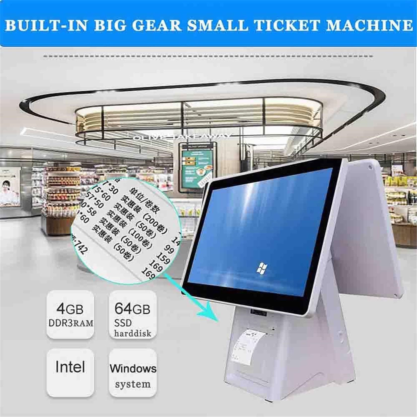 Sistema POS touch screen, sistema operativo Windows, 8 GB di RAM, SSD da 128 GB per operazioni di vendita al dettaglio e ristorante