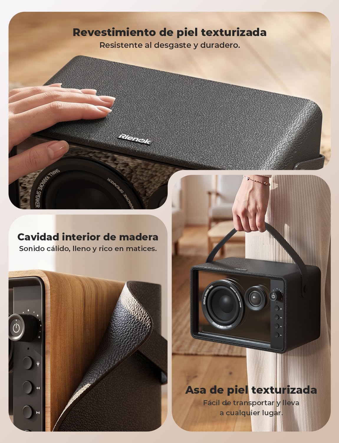 RIENOK Altavoz Bluetooth 40W Potente Woofer 90mm Tweeter Seta 30mm, 15H