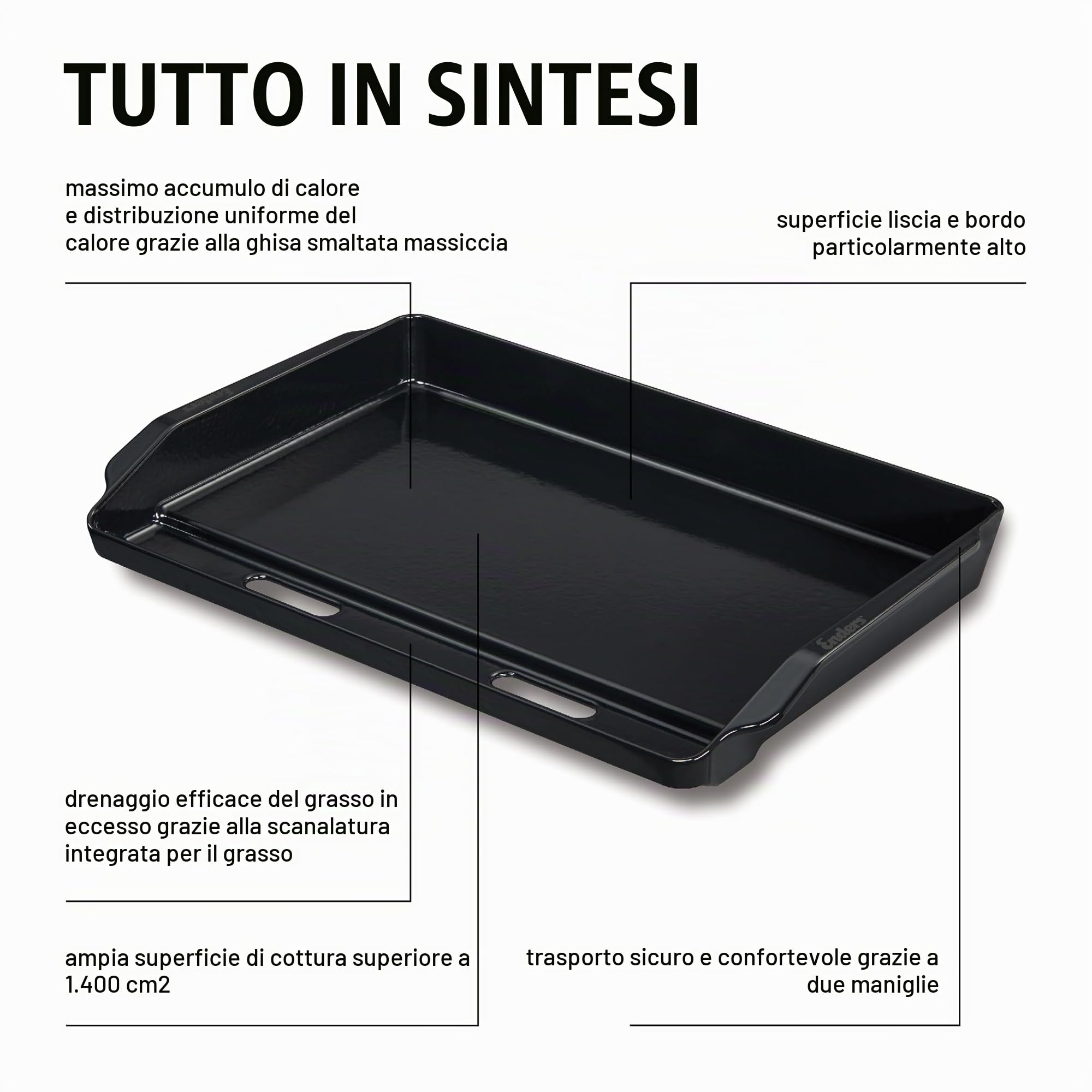 Enders® Plancha L per Monroe PRO 3, per Colorado 3 + 6, per Kansas II PRO 4, Superficie griglia di 1.400 cm², grondaia Integrata e Scarico, accumulo di Calore #7889