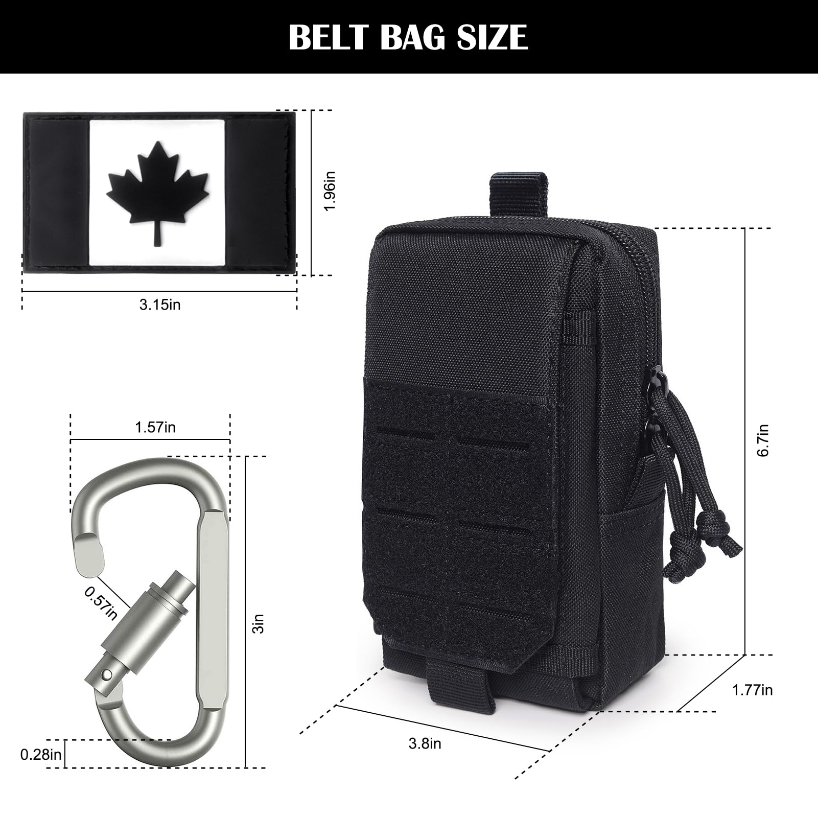 Pochette Utilitaire Tactique EDC FOLOSAFENAR - Porte-Monnaie Compact Avec Mousqueton, Idéal Sports Plein Air Et Quotidien (Noir)