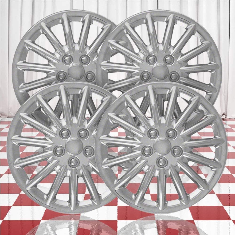Set of 4 15" Metal Clip Retention Chrome 15 Spoke Hubcaps